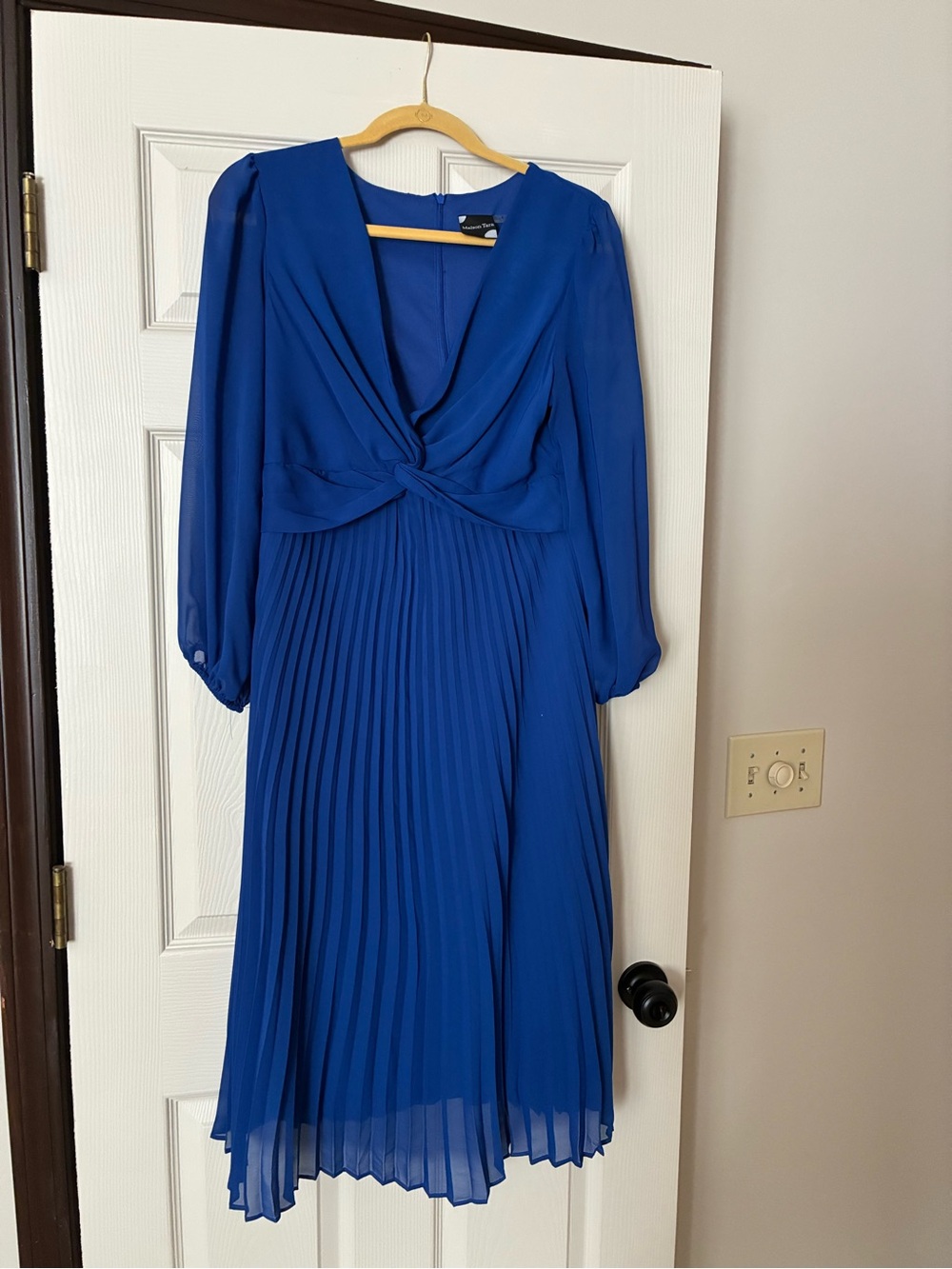 Maison Tara Royal Blue Pleated Midi Dress with Twist Front